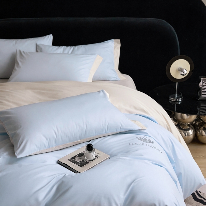 91家纺网 家纺一手货源 找家纺 金奇达家纺 2025春夏新款【特洛伊】红金裸盖™棉全棉纯棉红金裸盖棉四件套标准号全网控价（折后券后）不低于199元） 特洛伊-湖蓝