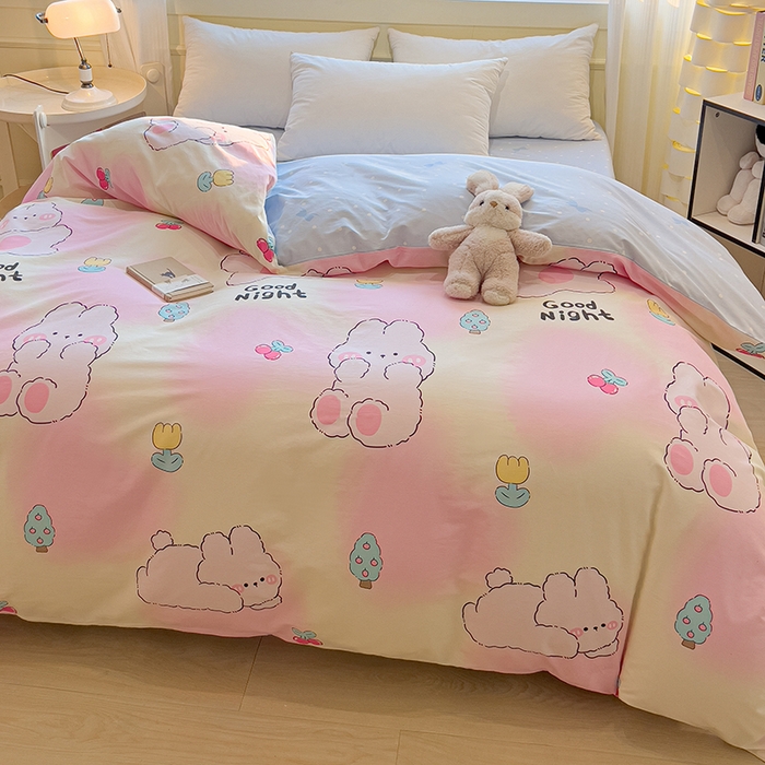 91家纺网 家纺一手货源 找家纺 拾物记 2025新款A类无荧光全喷气全棉12868单被套 可欣兔