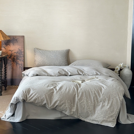 例外Home 2025新款60s全棉纯棉大提花四件套-花溪 花溪-浅灰