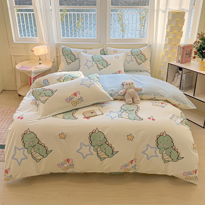 91家纺网 家纺一手货源 找家纺 拾物记 2025新款A类无荧光全喷气全棉12868四件套 恐龙乐园