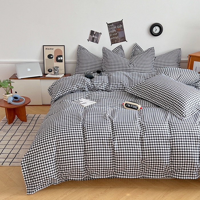 91家纺网 家纺一手货源 找家纺 罗菲尼酒店用品 2025新款磨毛亲肤飞边款四件套 黑白格