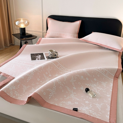 慕尚家纺 2025春夏新款凉感冰丝提花凉席三件套 海棠 粉
