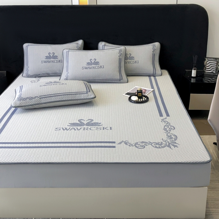 91家纺网 家纺一手货源 找家纺 首尔家纺 2025新款大版凉感丝凉席 天鹅-高级灰