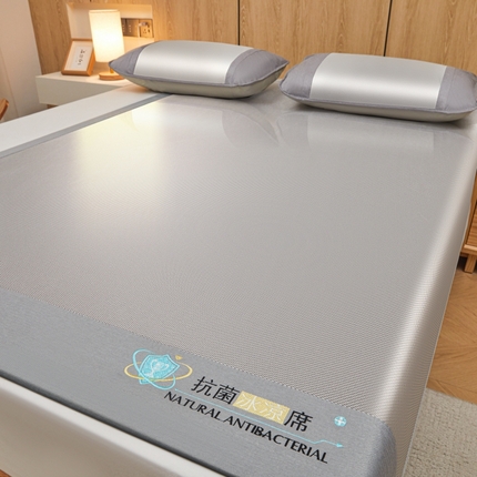 91家纺网 家纺一手货源 找家纺 阿亮家居 2025新款冰藤席凉席三件套包边抗菌刺绣款冰藤凉席 灰色-床席款