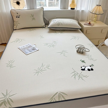 首尔家纺 2025新款凉豆豆席刺绣款冰丝席 熊猫白