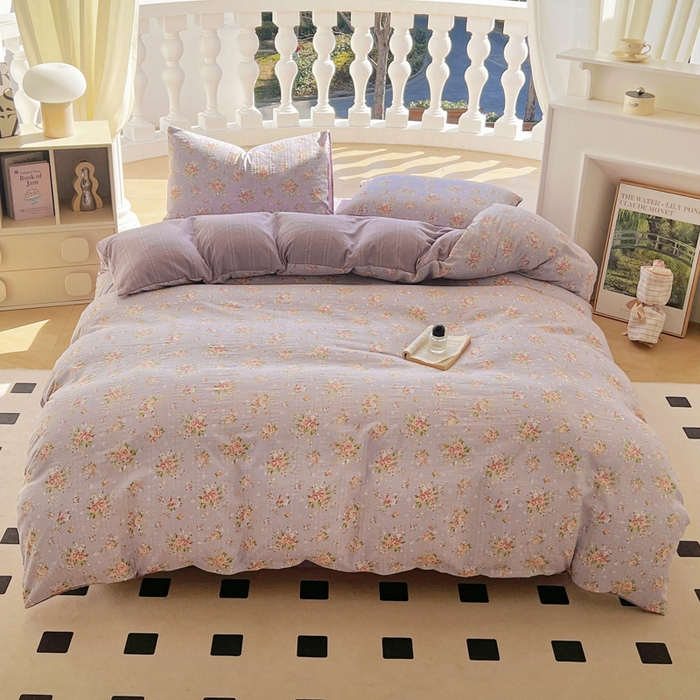 91家纺网 家纺一手货源 找家纺 王朝国际 2025新款皱皱棉印花四件套 花舞