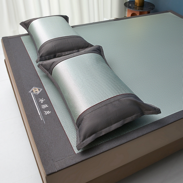 91家纺网 家纺一手货源 找家纺 琪琪阁 2026新款冰藤三明治凉席 星星-水绿