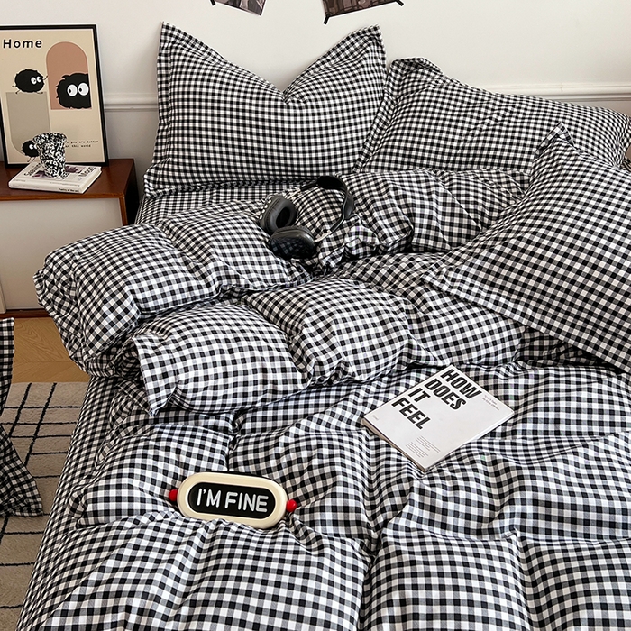 91家纺网 家纺一手货源 找家纺 罗菲尼酒店用品 2025新款磨毛亲肤飞边款四件套 黑白格