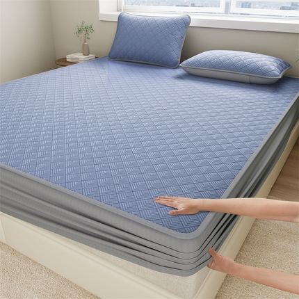  鑫姿席业 2025春夏新款A类抗菌凉感豆豆凉席-软床笠 床笠----深蓝