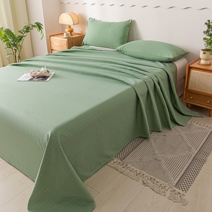 91家纺网 家纺一手货源 找家纺 阿亮家居 2025新款原棉老粗布床单系列 菱形格-绿