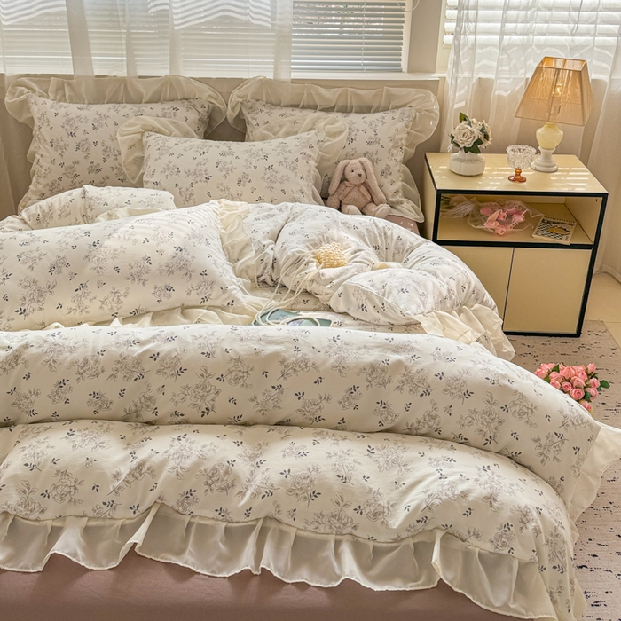 91家纺网 家纺一手货源 找家纺 芯贝儿 2025新款提花针织水洗m双层纱床盖四件套 漫塔玫瑰