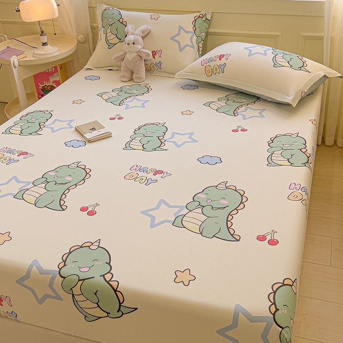 91家纺网 家纺一手货源 找家纺 拾物记 2025新款A类无荧光全喷气全棉12868单床笠 恐龙乐园