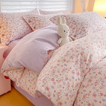 星窝家纺 2025新款纽扣款水洗棉印花四件套 春屿