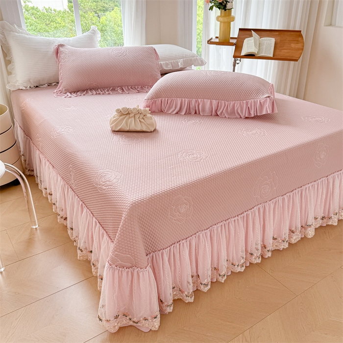 91家纺网 家纺一手货源 找家纺 恒爱家纺 2025新款冰丝国色天香夏被床盖四件套 香妃粉