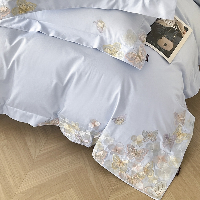 91家纺网 家纺一手货源 找家纺 高端轻奢A类母婴级长绒棉全工艺刺绣四件套纯棉全棉高端春夏季爆款床上用品 茉婉-慕蓝