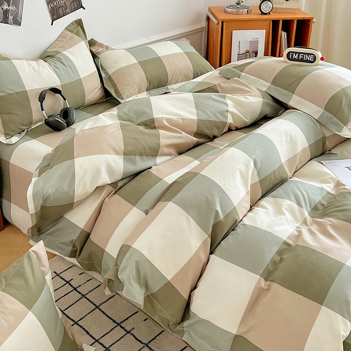 91家纺网 家纺一手货源 找家纺 罗菲尼酒店用品 2025新款磨毛亲肤飞边款四件套 简约绿格