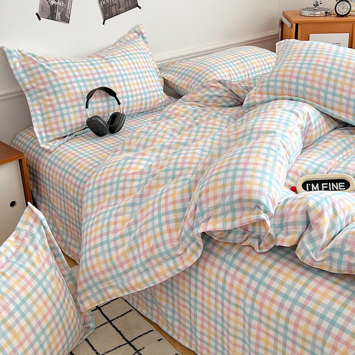 91家纺网 家纺一手货源 找家纺 罗菲尼酒店用品 2025新款磨毛亲肤飞边款四件套 多彩格