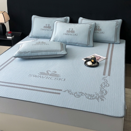 首尔家纺 2025新款大版凉感丝凉席 天鹅-天空蓝