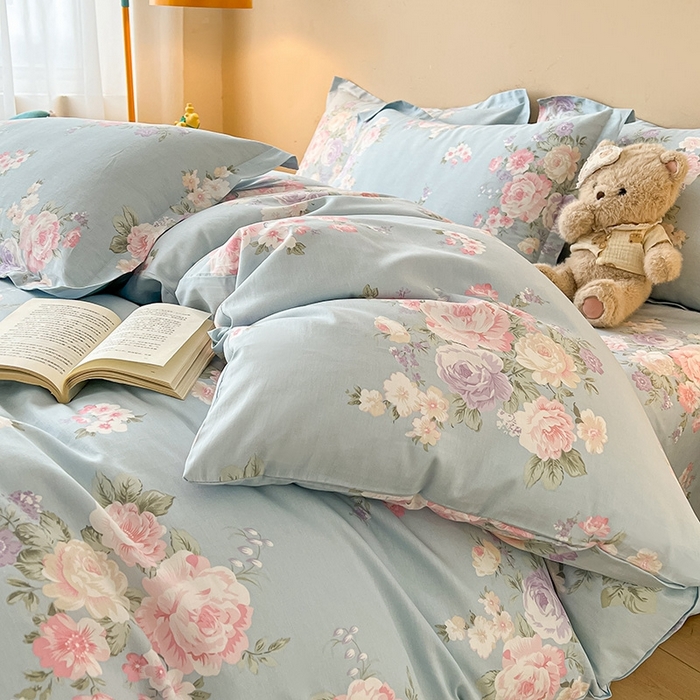 91家纺网 家纺一手货源 找家纺 名优家纺 2025新款A类全棉纯棉韩版印花四件套 梦柔 兰