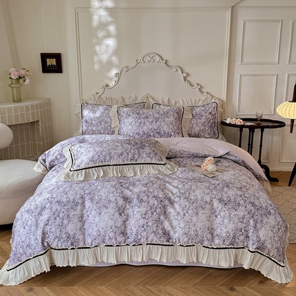 91家纺网 家纺一手货源 找家纺 （总）巧玲珑 2025新款法式蕾丝大花边印花60支进口长绒棉四件套