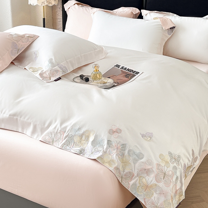 91家纺网 家纺一手货源 找家纺 （总）春夏A类长绒棉夹棉床盖床笠四件套全棉纯棉纯色绗绣四季款保护罩高级感床上用品