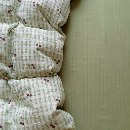 91家纺网 家纺一手货源 找家纺 王朝国际 2025新款皱皱棉印花四件套 绿樱桃