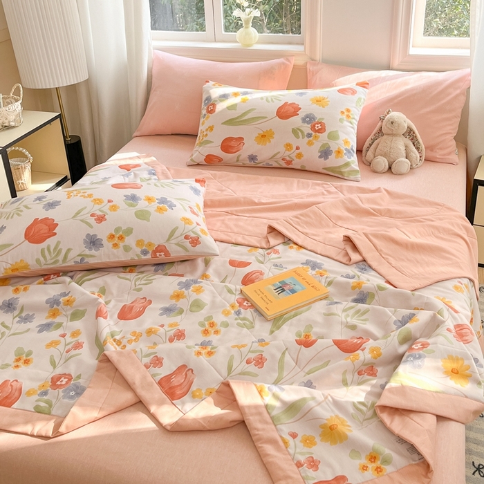 91家纺网 家纺一手货源 找家纺 寐眠 2025新款全棉印花夏被 夏被四件套 花间