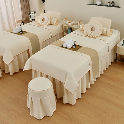 芙怡 2025春夏新款8029款A棉麻B全棉美容床罩四件套-时光系列 时光-米色