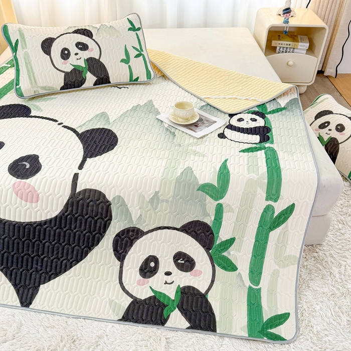 91家纺网 家纺一手货源 找家纺 希廷顿 2025新款大版印花乳胶凉席三件套 熊有成竹