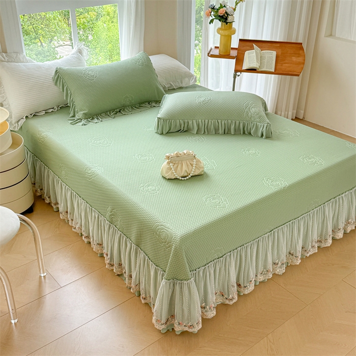 91家纺网 家纺一手货源 找家纺 恒爱家纺 2025新款冰丝国色天香夏被床盖四件套 橄榄绿