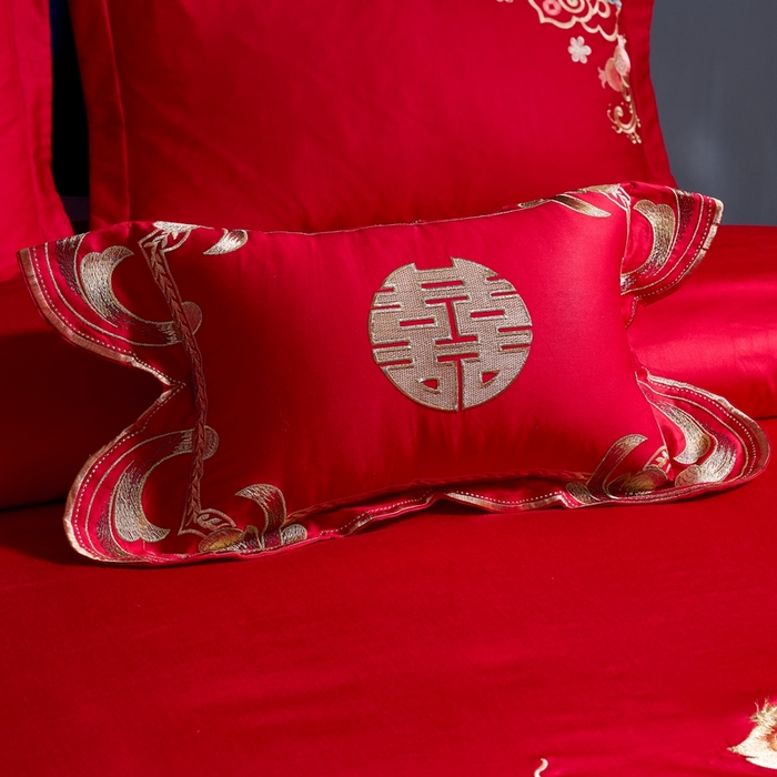 91家纺网 家纺一手货源 找家纺 慕她家纺 慕她婚庆四件套大红色磨毛亲肤棉刺绣结婚工艺款床上用品 龙凤情缘