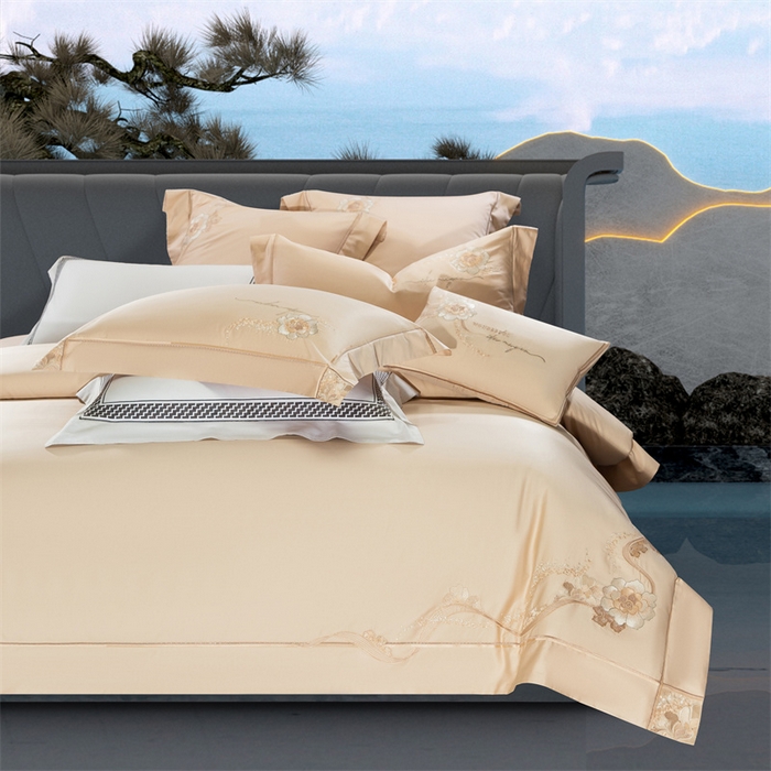 91家纺网 家纺一手货源 找家纺 高大尚婚庆馆 2025新款长绒棉高端绣花四件套-罗曼蒂 罗曼蒂卡其色