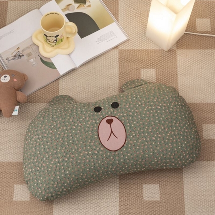 91家纺网 家纺一手货源 找家纺 露函家居 2025新款全棉刺绣款布朗熊荞麦枕枕头枕芯 布朗熊-绿