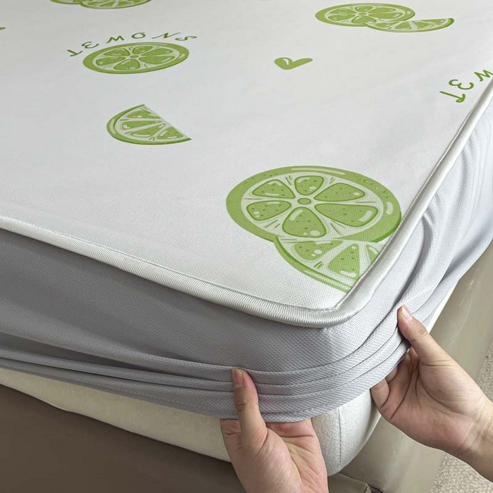 91家纺网 家纺一手货源 找家纺 2025新款印花冰丝凉席反面无纺布 冰丝-床笠款-青柠檬