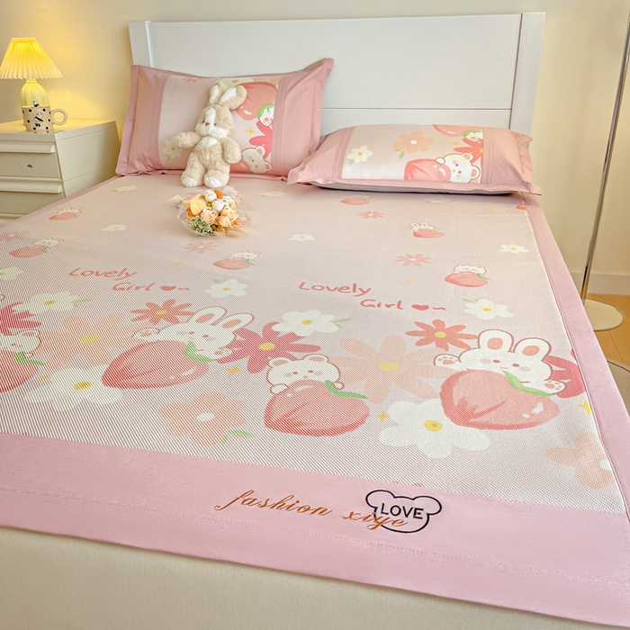 91家纺网 家纺一手货源 找家纺 阿亮家居 2025新款印花冰藤席凉席 兔粉