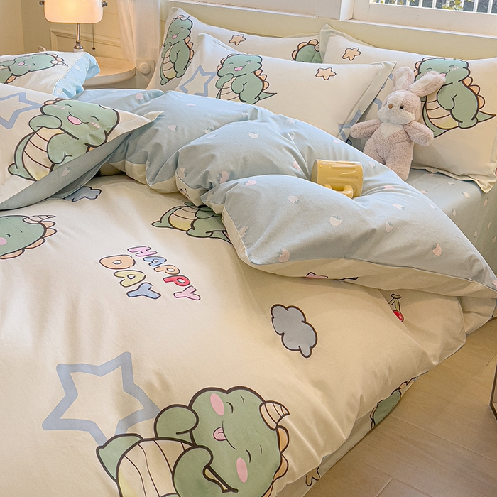 91家纺网 家纺一手货源 找家纺 拾物记 2025新款A类无荧光全喷气全棉12868四件套 恐龙乐园