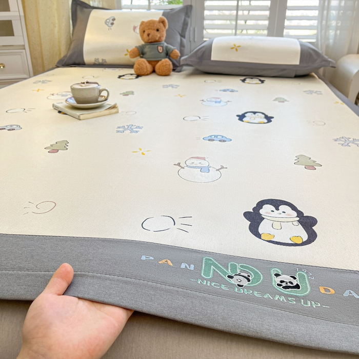 91家纺网 家纺一手货源 找家纺 阿亮家居 2025新款印花冰藤席凉席 小企鹅