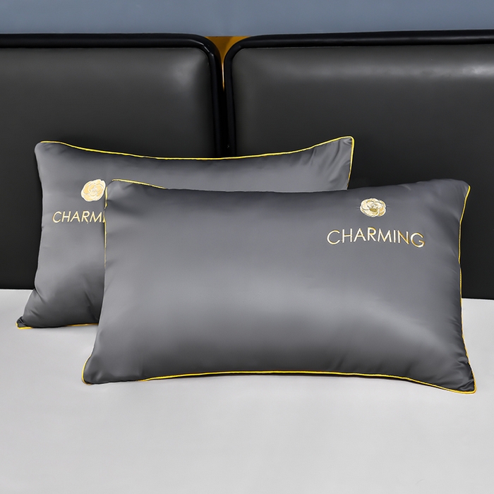 91家纺网 家纺一手货源 找家纺 伊梵居 2025新款水洗真丝刺绣夏被四件套 高级灰+山灰