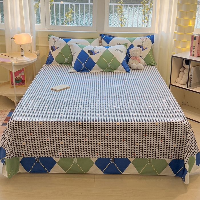 91家纺网 家纺一手货源 找家纺 拾物记 2025新款A类无荧光全喷气12868全棉B版单床单 英伦熊B版