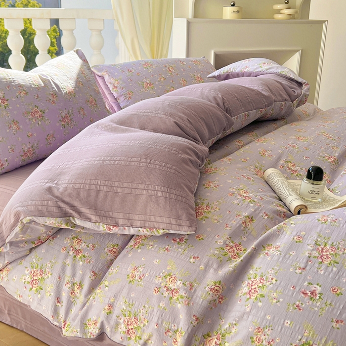 91家纺网 家纺一手货源 找家纺 王朝国际 2025新款皱皱棉印花四件套 花舞