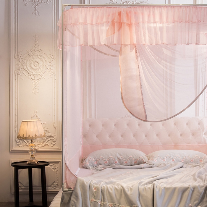 91家纺网 家纺一手货源 找家纺 飞轮海蚊帐 2025新款全底回底蚊帐方顶防摔坐床蚊帐-Z57风格二 嫩粉