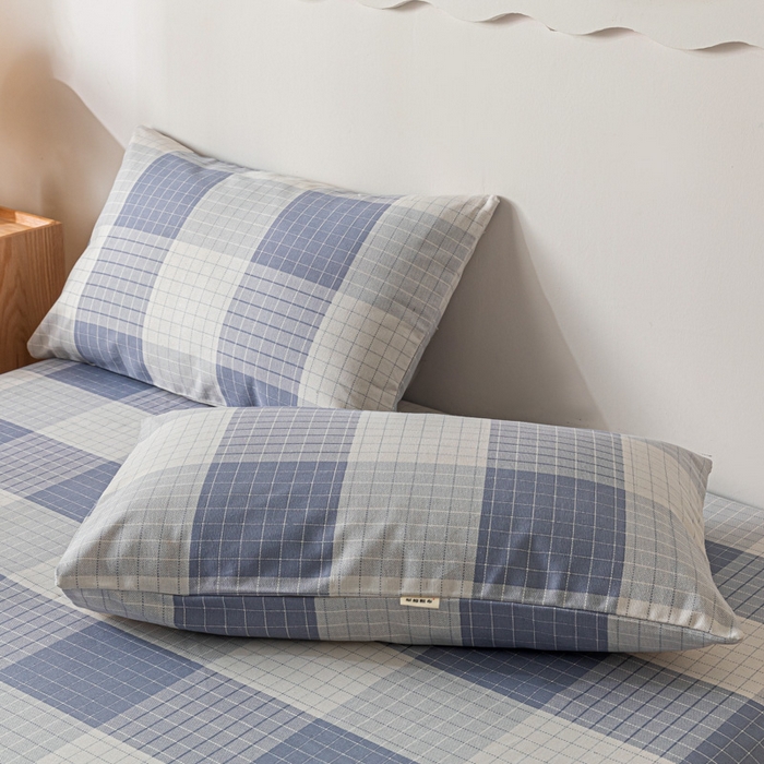 91家纺网 家纺一手货源 找家纺 阿亮家居 2025新款原棉老粗布床单系列 蓝小格