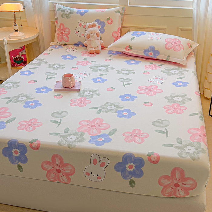 91家纺网 家纺一手货源 找家纺 拾物记 2025新款A类无荧光全喷气全棉12868单床笠 花间小兔