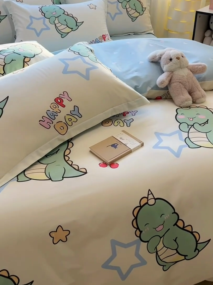 91家纺网 家纺一手货源 找家纺 拾物记 2025新款A类无荧光全喷气全棉12868四件套 恐龙乐园