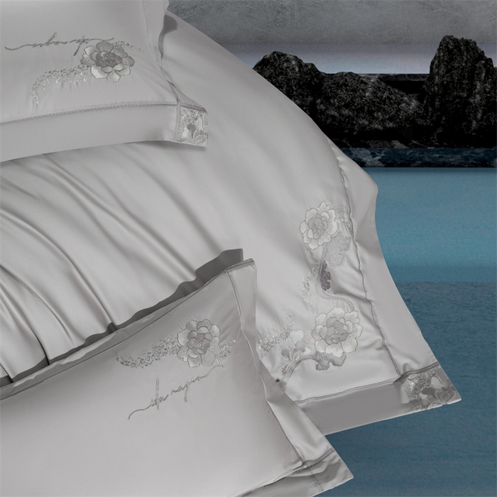 91家纺网 家纺一手货源 找家纺 高大尚婚庆馆 2025新款长绒棉高端绣花四件套-罗曼蒂 罗曼蒂绅士灰