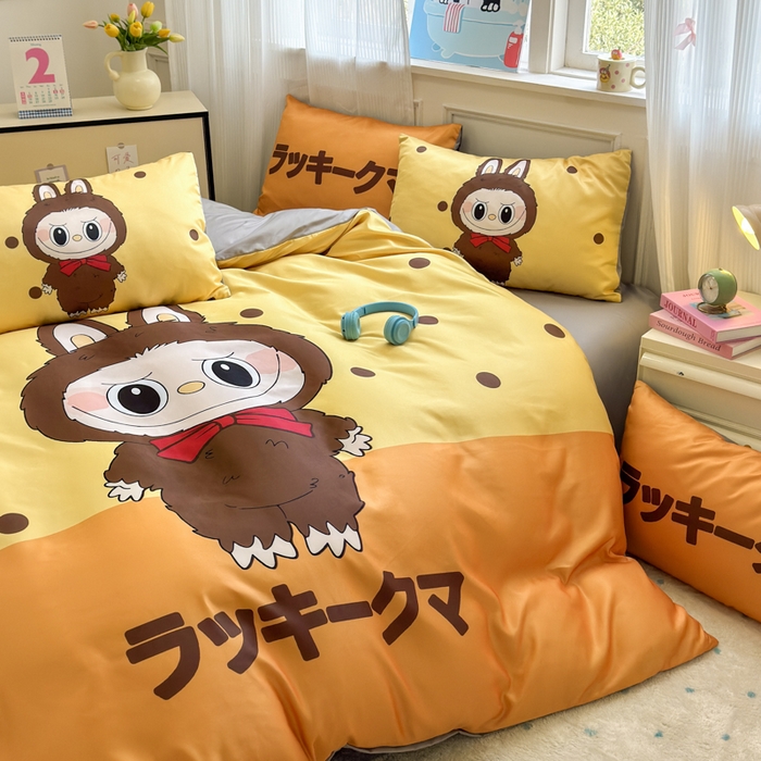 91家纺网 家纺一手货源 找家纺 摩卡（乐趣） 2025新款水洗真丝数码印花卡通兔系列四件套 薯饼兔