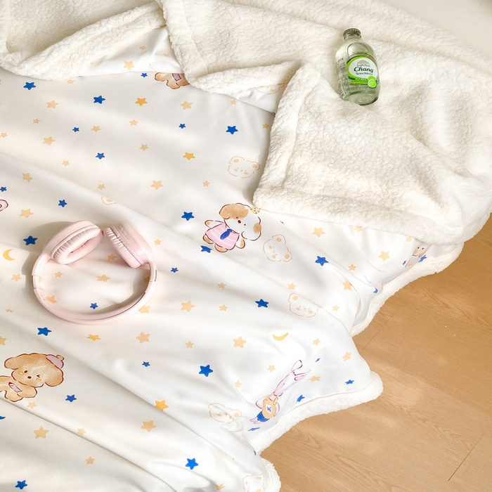 91家纺网 家纺一手货源 找家纺 857家居 2025新款双层针织纱羊羔绒毛毯 动物乐园