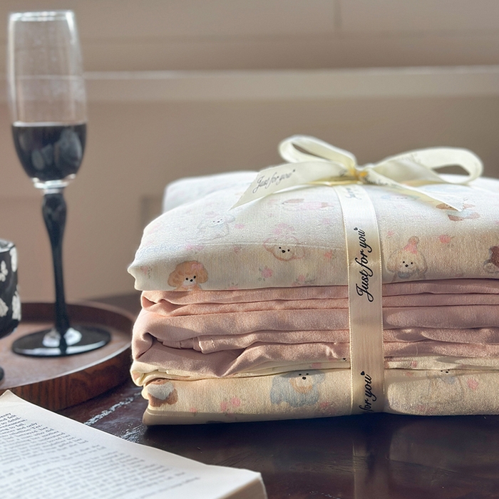 91家纺网 家纺一手货源 找家纺 吉象双层纱叠拍四件套 泡芙狗狗