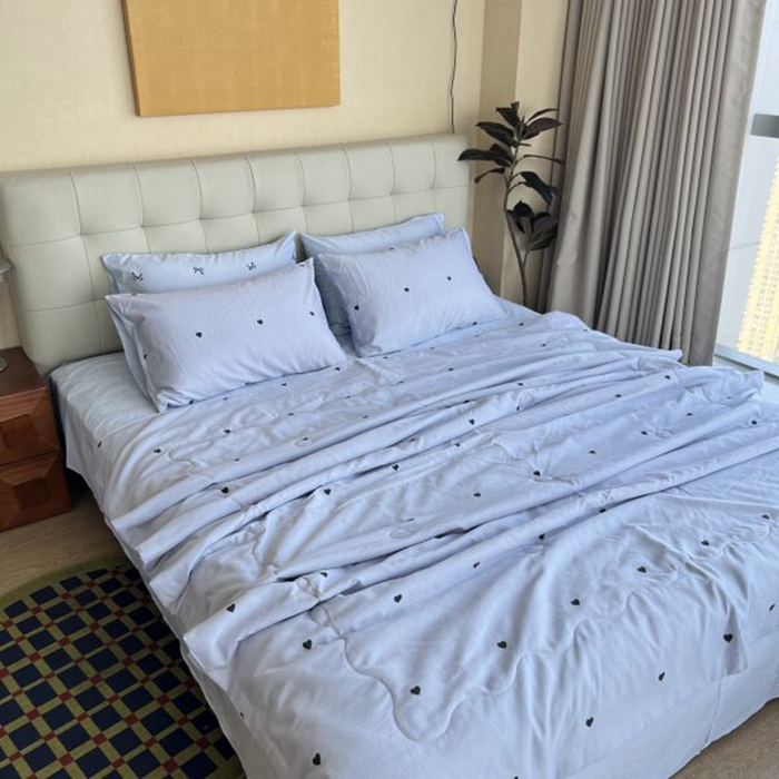 91家纺网 家纺一手货源 找家纺 棉生活家纺 2025新款ins小清新水洗冰丝夏被四件套 海盐芝士 灰