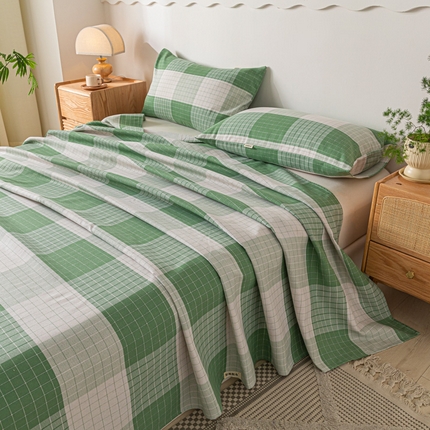 阿亮家居 2025新款原棉老粗布床单系列 绿小格